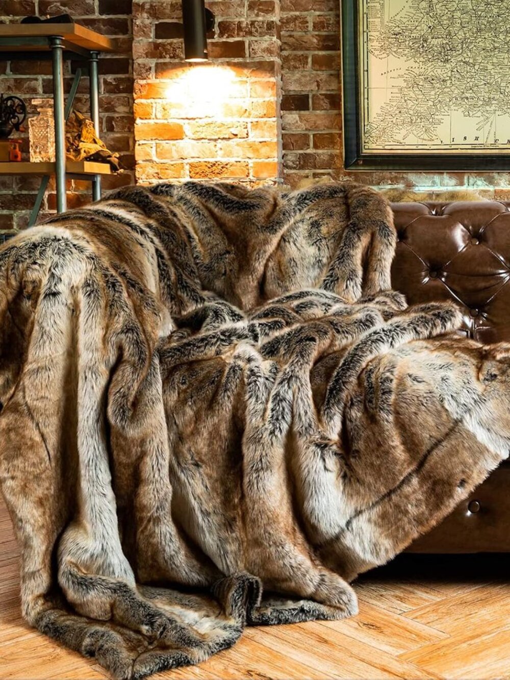 Battilo Rustic Brown Faux Fur Throw Blanket for Couch Cottage Chalet 50"x60"